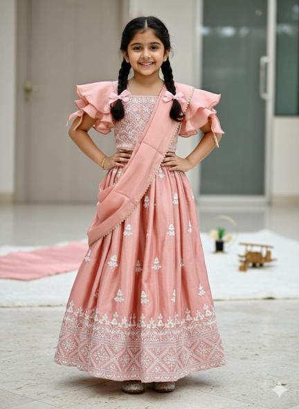 Trending  Embroidered Work Chinon Pink Wholesale kids wear suppliers in Surat - wholesale export